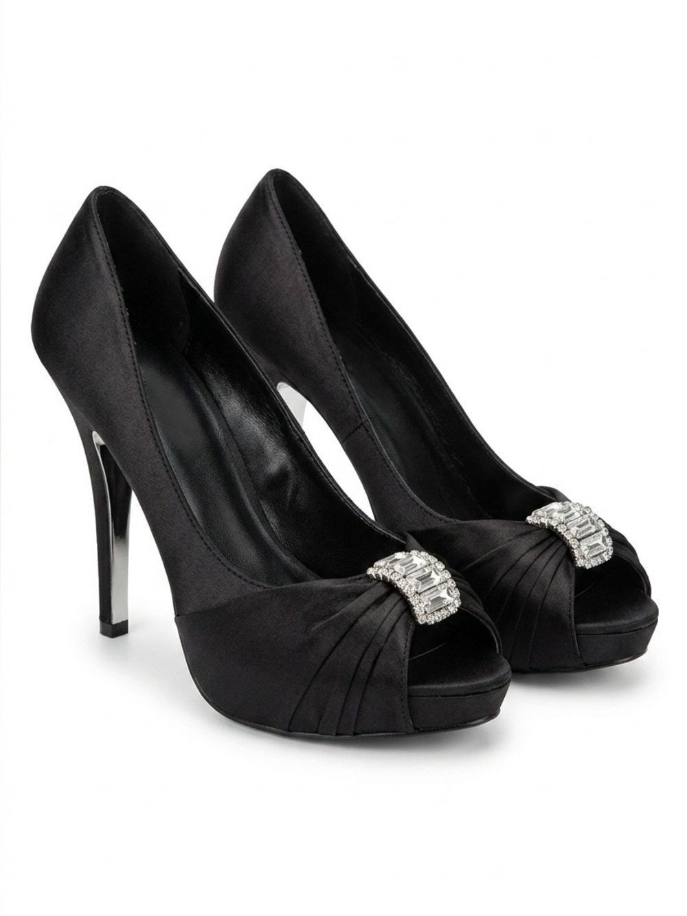 DEB BLACK SATIN OPEN TOE HIGH HEELS SIZE 9